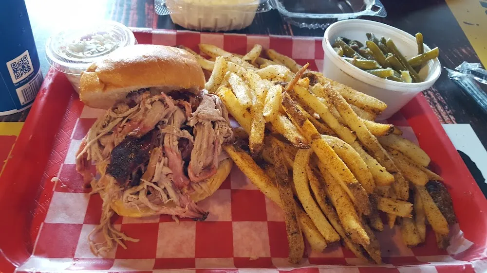 Pulled Pork Fries and Green Beans